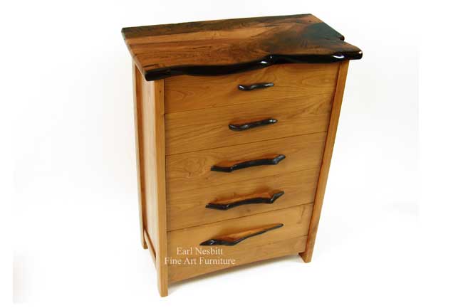 custom made wood dresser showing mesquite top with sculpted edge